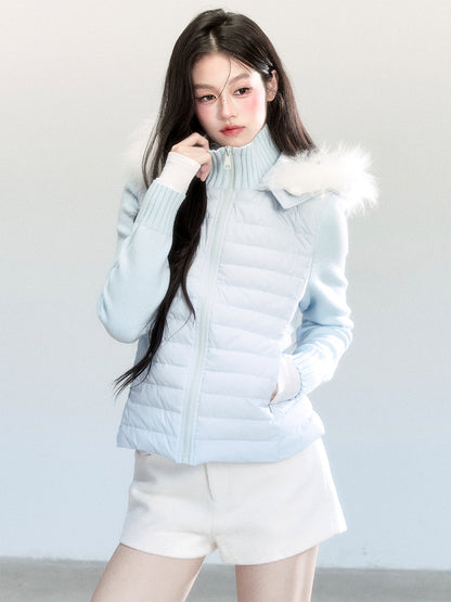 White Duck Down Layered Style Zip-Up Top