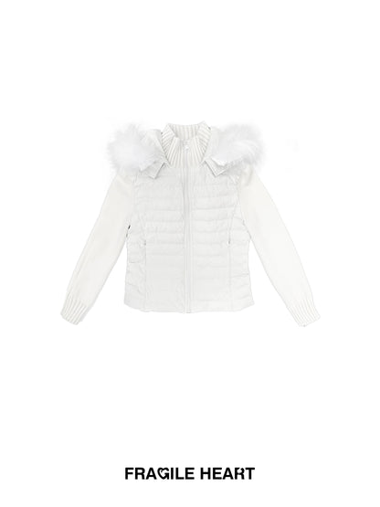 White Duck Down Layered Style Zip-Up Top