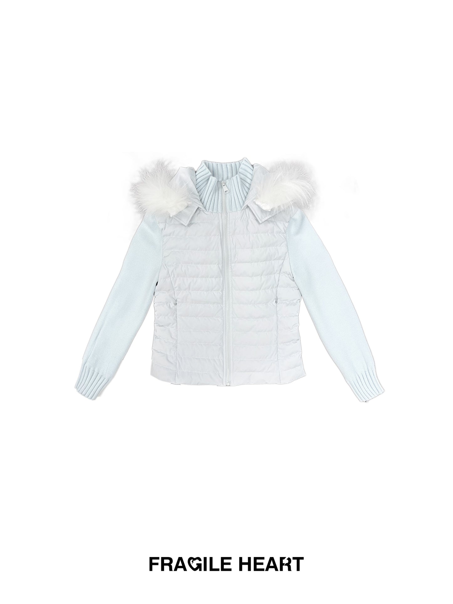 White Duck Down Layered Style Zip-Up Top