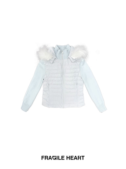 White Duck Down Layered Style Zip-Up Top