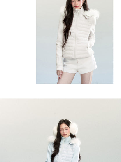 White Duck Down Layered Style Zip-Up Top