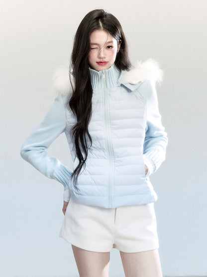 White Duck Down Layered Style Zip-Up Top