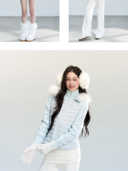 White Duck Down Layered Style Zip-Up Top