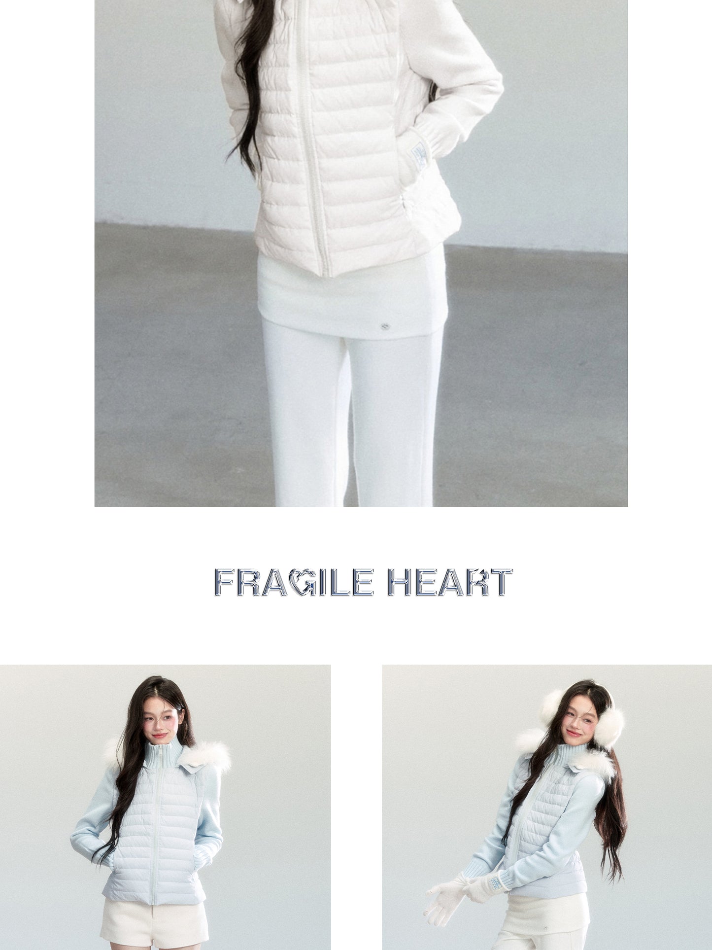 White Duck Down Layered Style Zip-Up Top