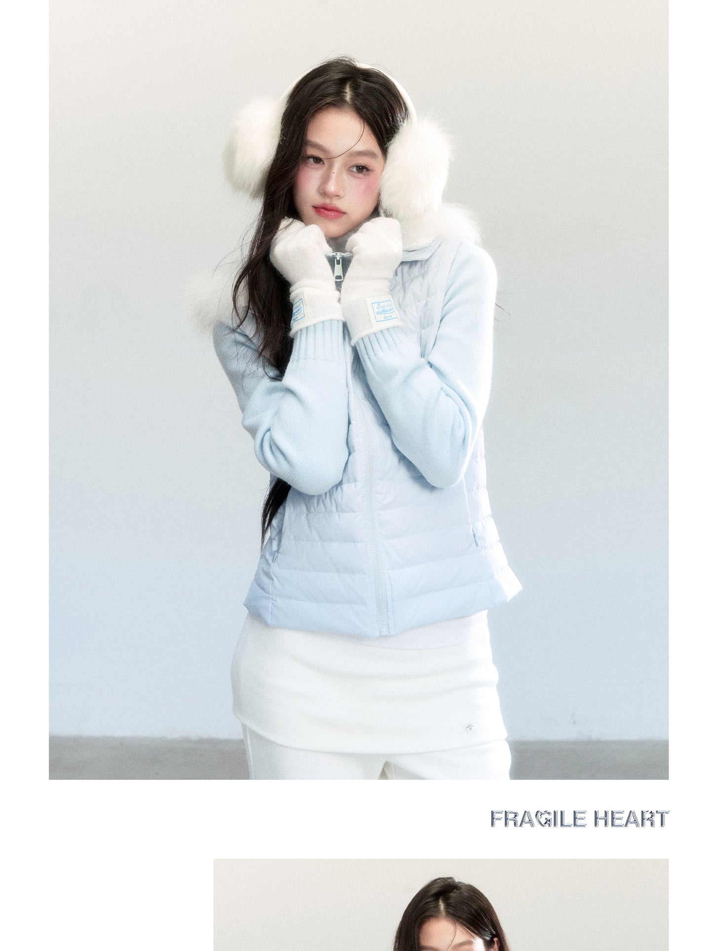 White Duck Down Layered Style Zip-Up Top