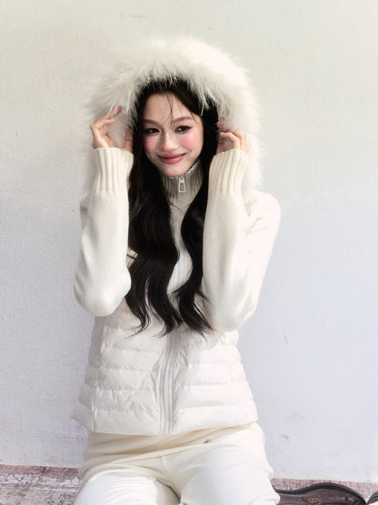 White Duck Down Layered Style Zip-Up Top