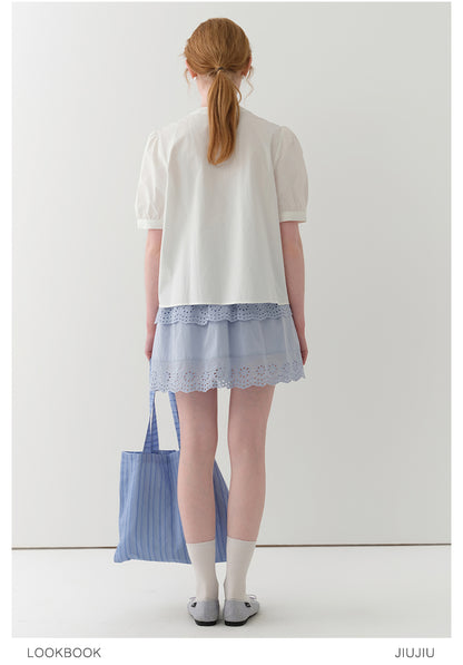 Puff-Sleeve Tie-Neck Pintuck Blouse
