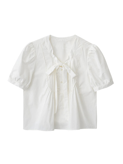 Puff-Sleeve Tie-Neck Pintuck Blouse