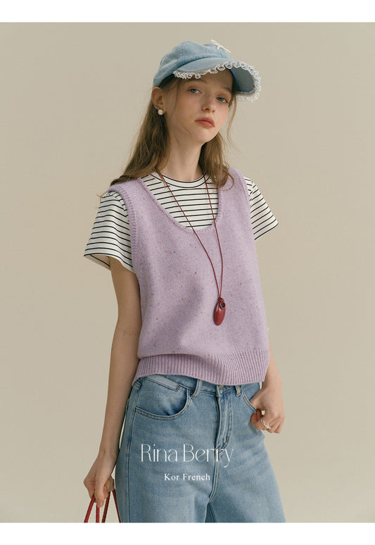 Pure Wool Melange Vest With Scoop Neck
