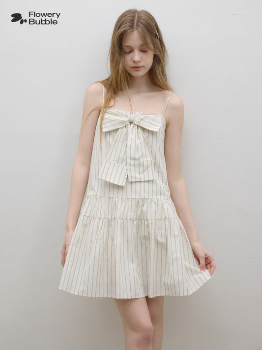 Paneled Stripe Cami Dress With Large Bow