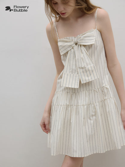 Paneled Stripe Cami Dress With Large Bow