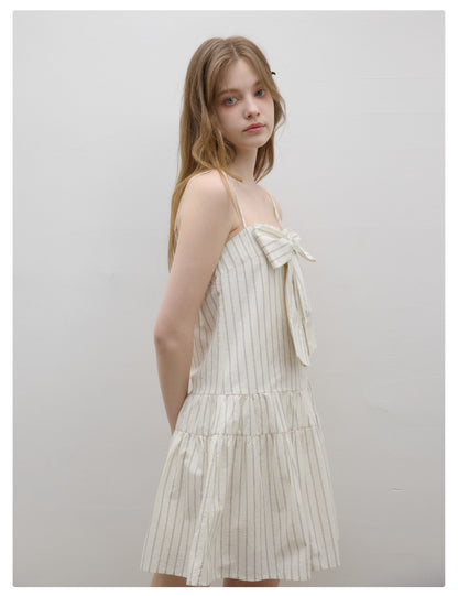 Paneled Stripe Cami Dress With Large Bow