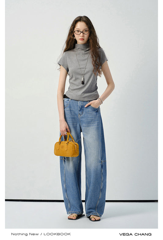 High Neck Draped Basic T-Shirt