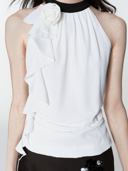 Zip-Up Chiffon Halter Top & Beaded Mini Skirt