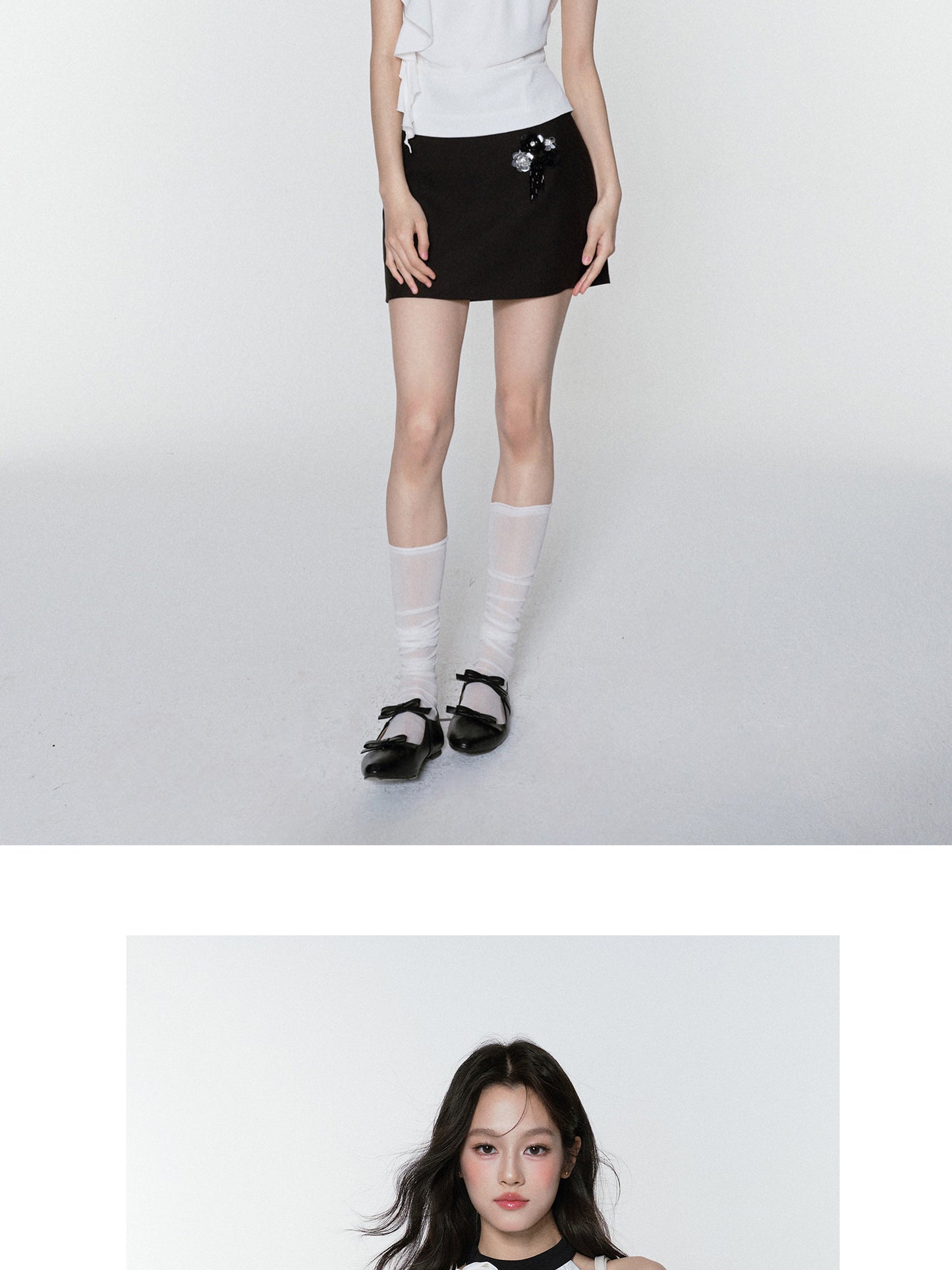 Zip-Up Chiffon Halter Top & Beaded Mini Skirt