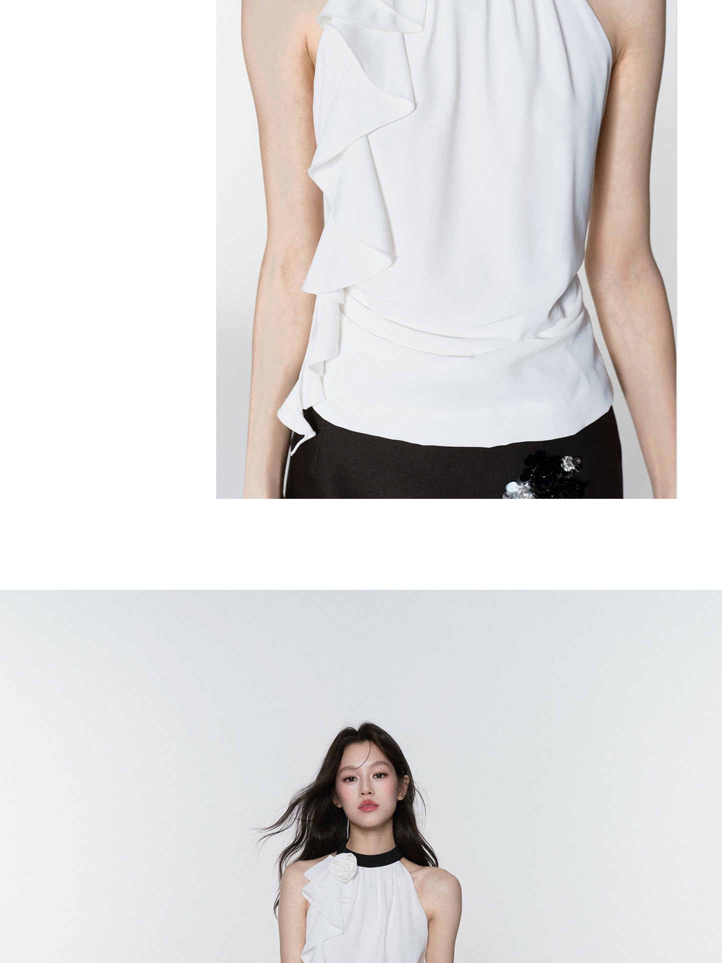 Zip-Up Chiffon Halter Top & Beaded Mini Skirt