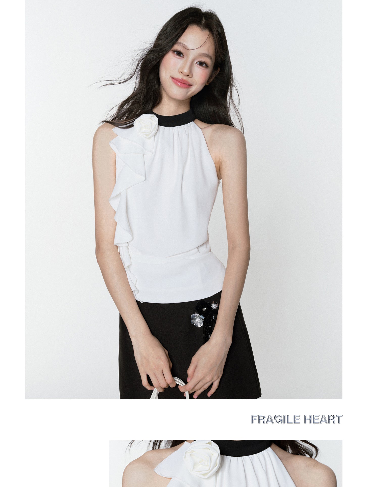 Zip-Up Chiffon Halter Top & Beaded Mini Skirt