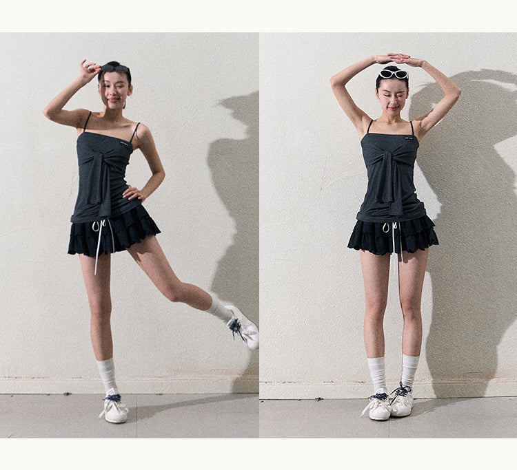 Scallop-Hem Embroidered Tiered Skirt With Shorts