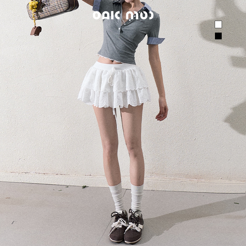 Scallop-Hem Embroidered Tiered Skirt With Shorts