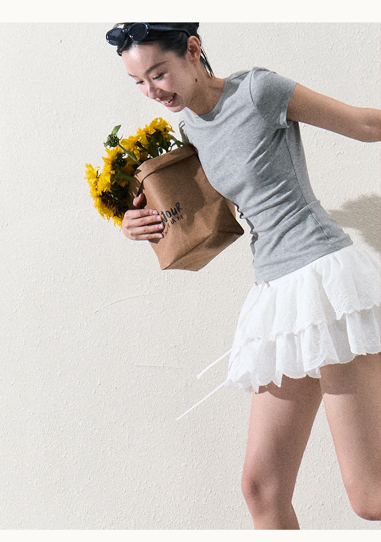 Scallop-Hem Embroidered Tiered Skirt With Shorts