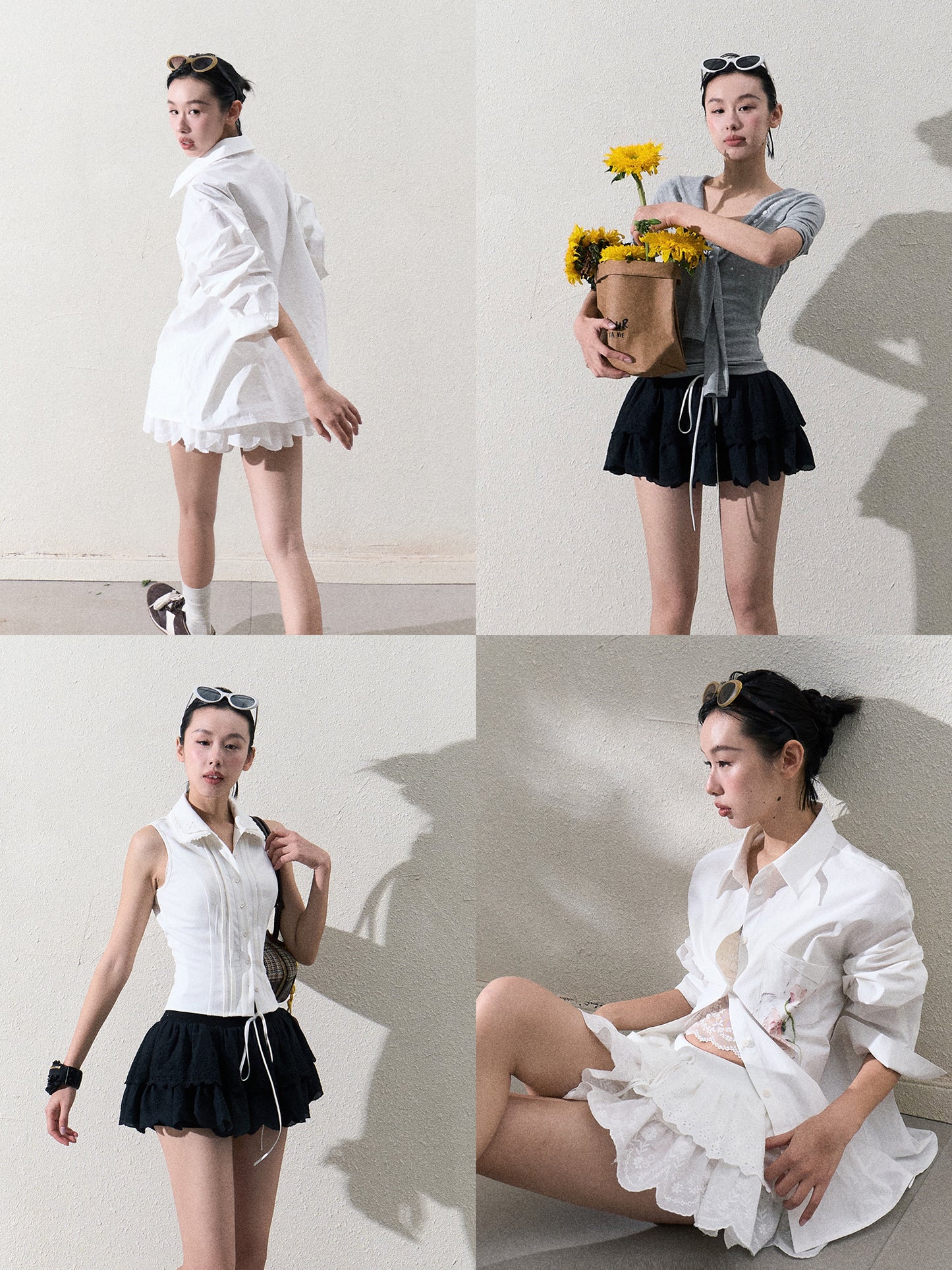 Scallop-Hem Embroidered Tiered Skirt With Shorts