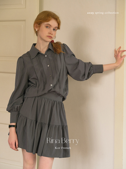 Puff Sleeve Pintuck Blouse And Matching Skirt