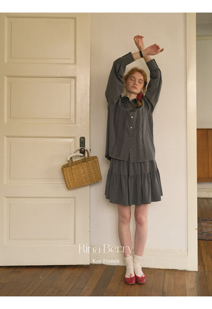 Puff Sleeve Pintuck Blouse And Matching Skirt