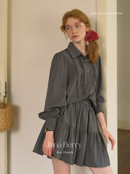 Puff Sleeve Pintuck Blouse And Matching Skirt