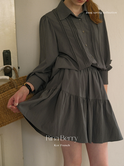 Puff Sleeve Pintuck Blouse And Matching Skirt