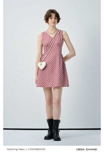 V-Neck Sleeveless Mini Dress With Lace-Up Sides