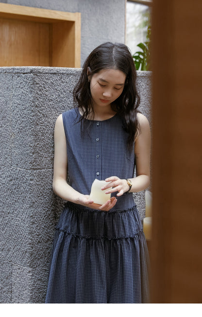 Sleeveless Plaid Dress With Waist-Tier Detail