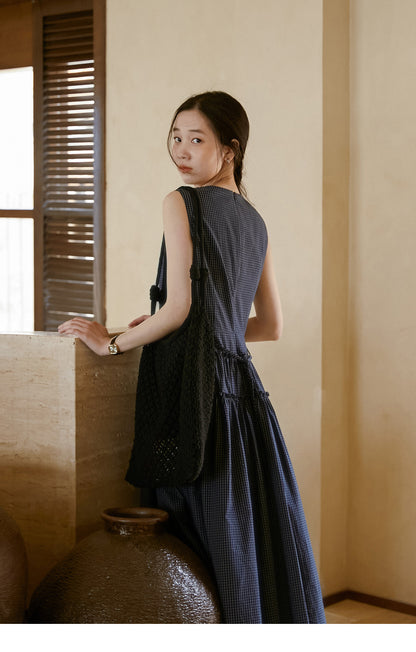 Sleeveless Plaid Dress With Waist-Tier Detail