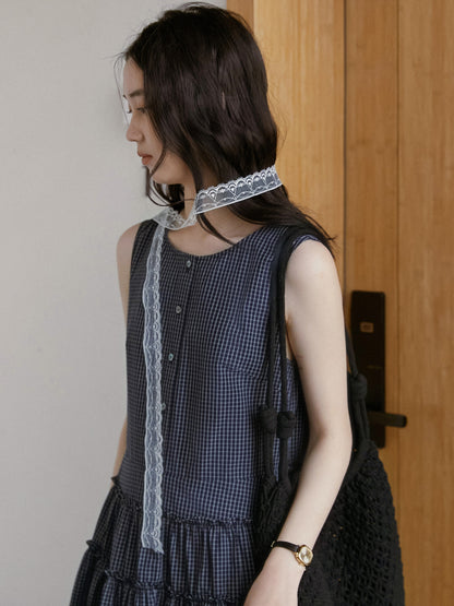 Sleeveless Plaid Dress With Waist-Tier Detail