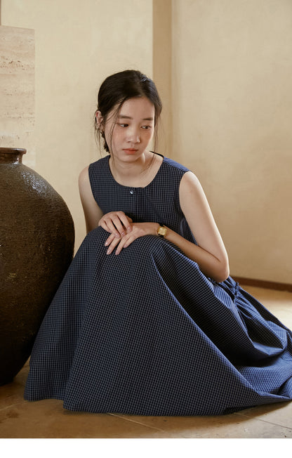 Sleeveless Plaid Dress With Waist-Tier Detail