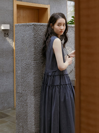 Sleeveless Plaid Dress With Waist-Tier Detail