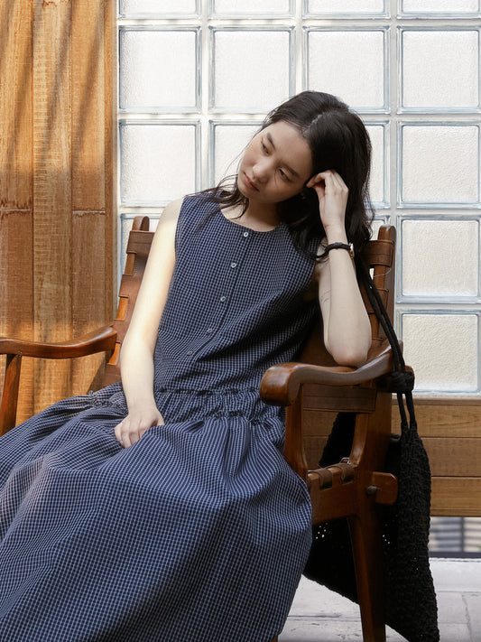 Sleeveless Plaid Dress With Waist-Tier Detail