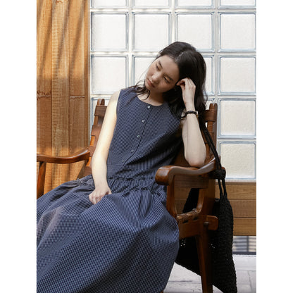 Sleeveless Plaid Dress With Waist-Tier Detail