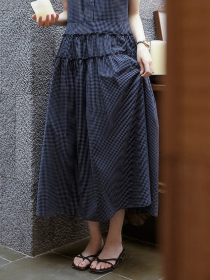 Sleeveless Plaid Dress With Waist-Tier Detail