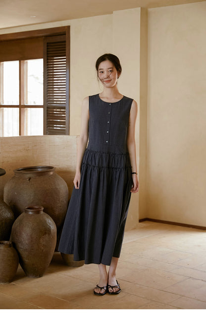 Sleeveless Plaid Dress With Waist-Tier Detail