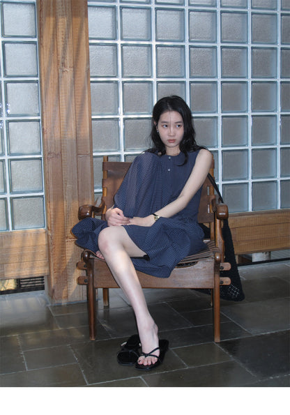 Sleeveless Plaid Dress With Waist-Tier Detail