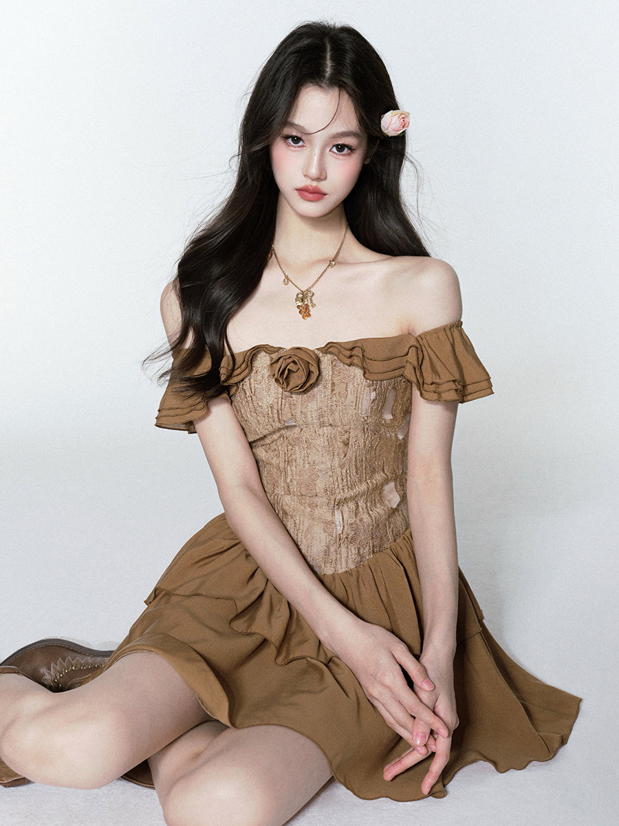 Textured Off-Shoulder Chiffon Dress