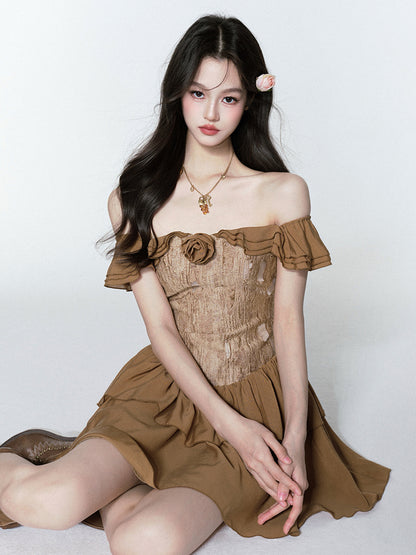 Textured Off-Shoulder Chiffon Dress
