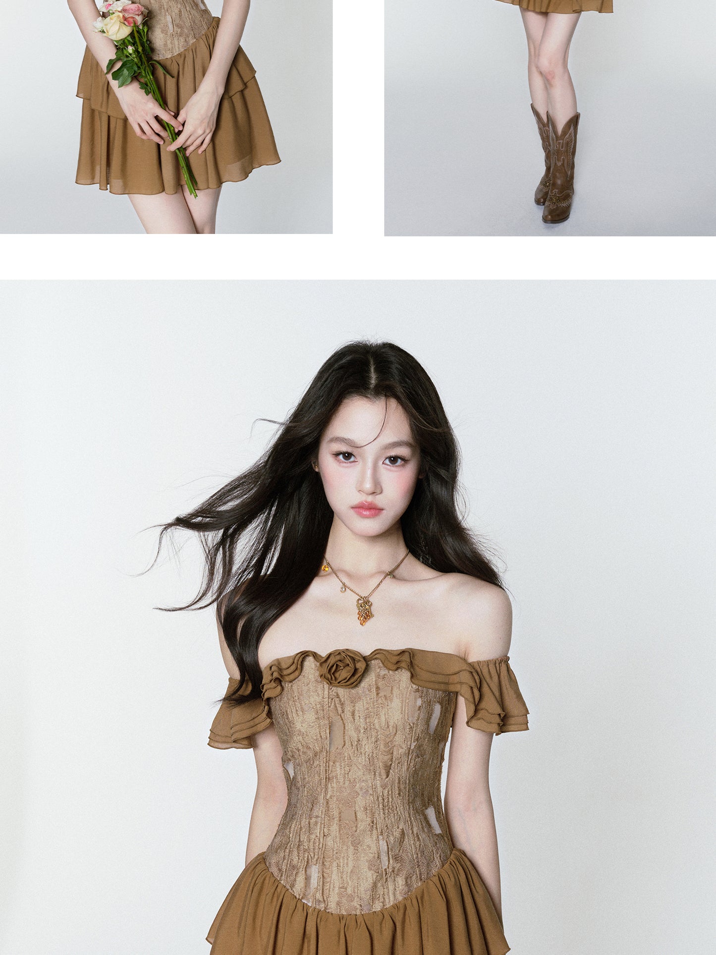 Textured Off-Shoulder Chiffon Dress