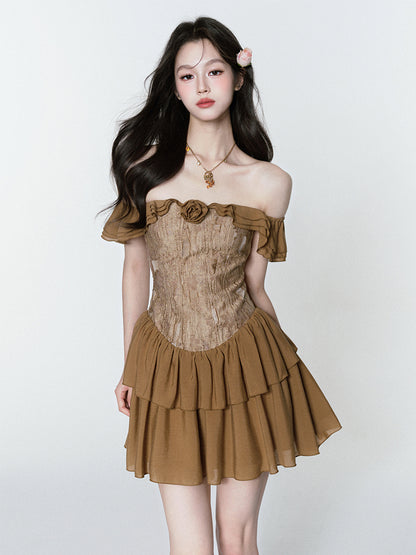 Textured Off-Shoulder Chiffon Dress