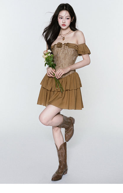 Textured Off-Shoulder Chiffon Dress
