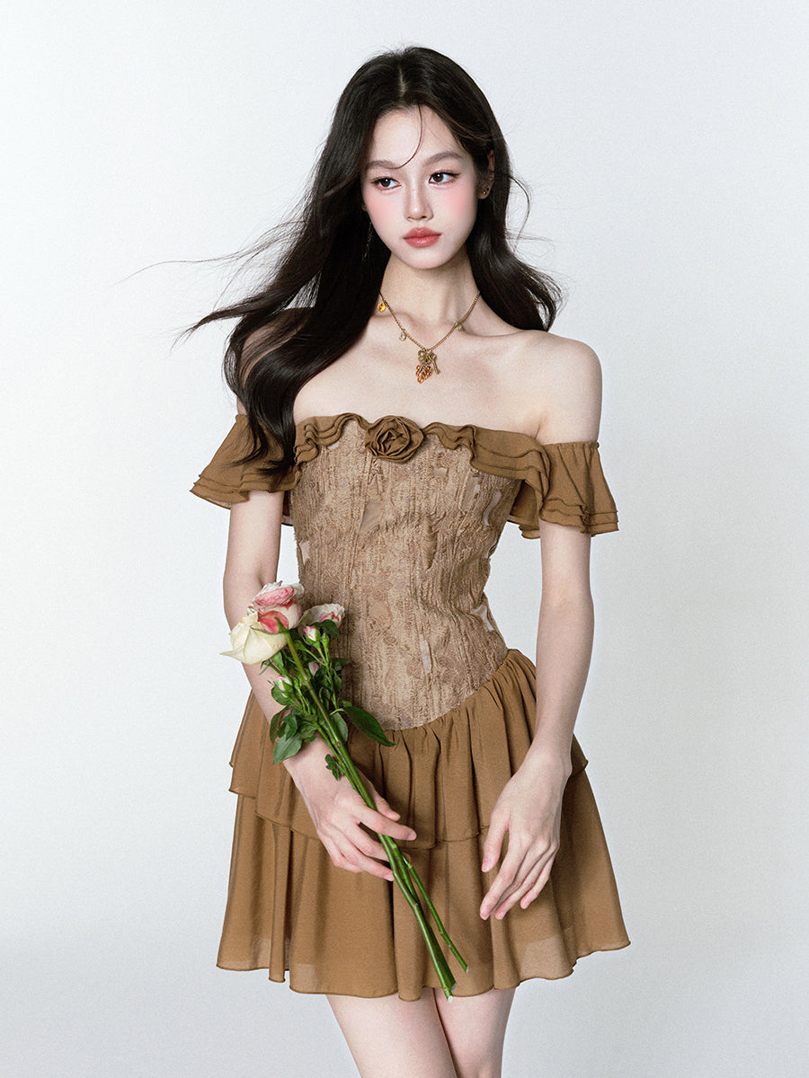 Textured Off-Shoulder Chiffon Dress