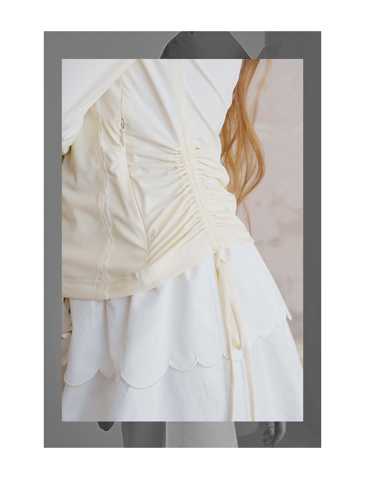 Slim Fit Lace Trimmed Ruched Zip-Up Jacket