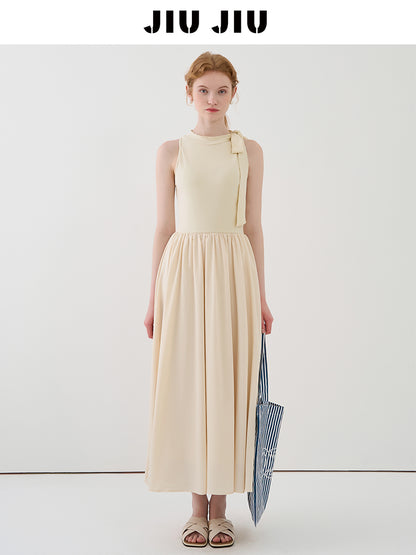 Sleeveless Tie-Neck Maxi Dress In Soft Fabric