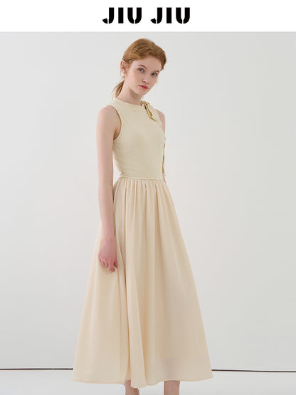 Sleeveless Tie-Neck Maxi Dress In Soft Fabric