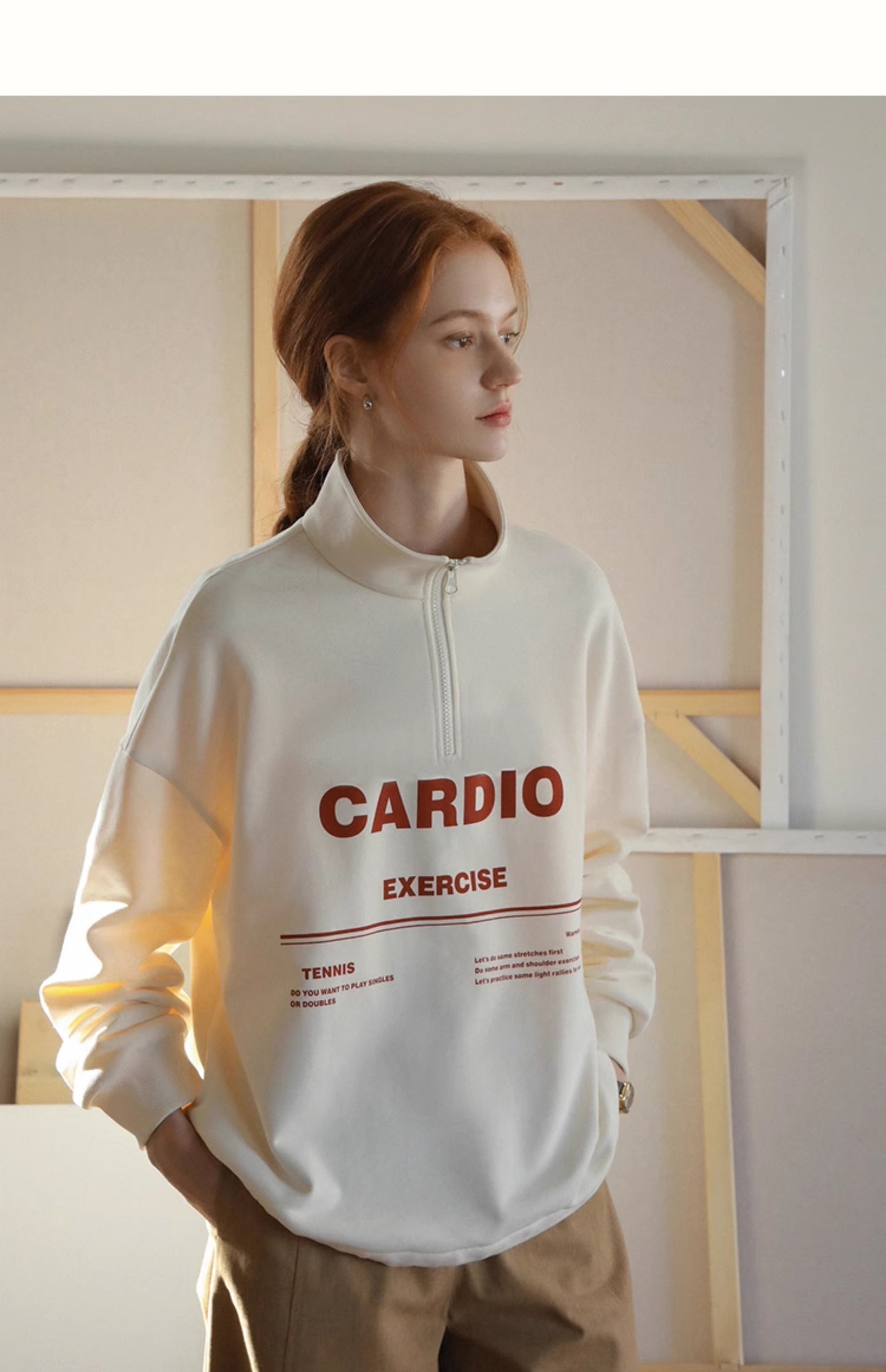 Printed Half-Zip Sweatshirt With Drawstring Hem